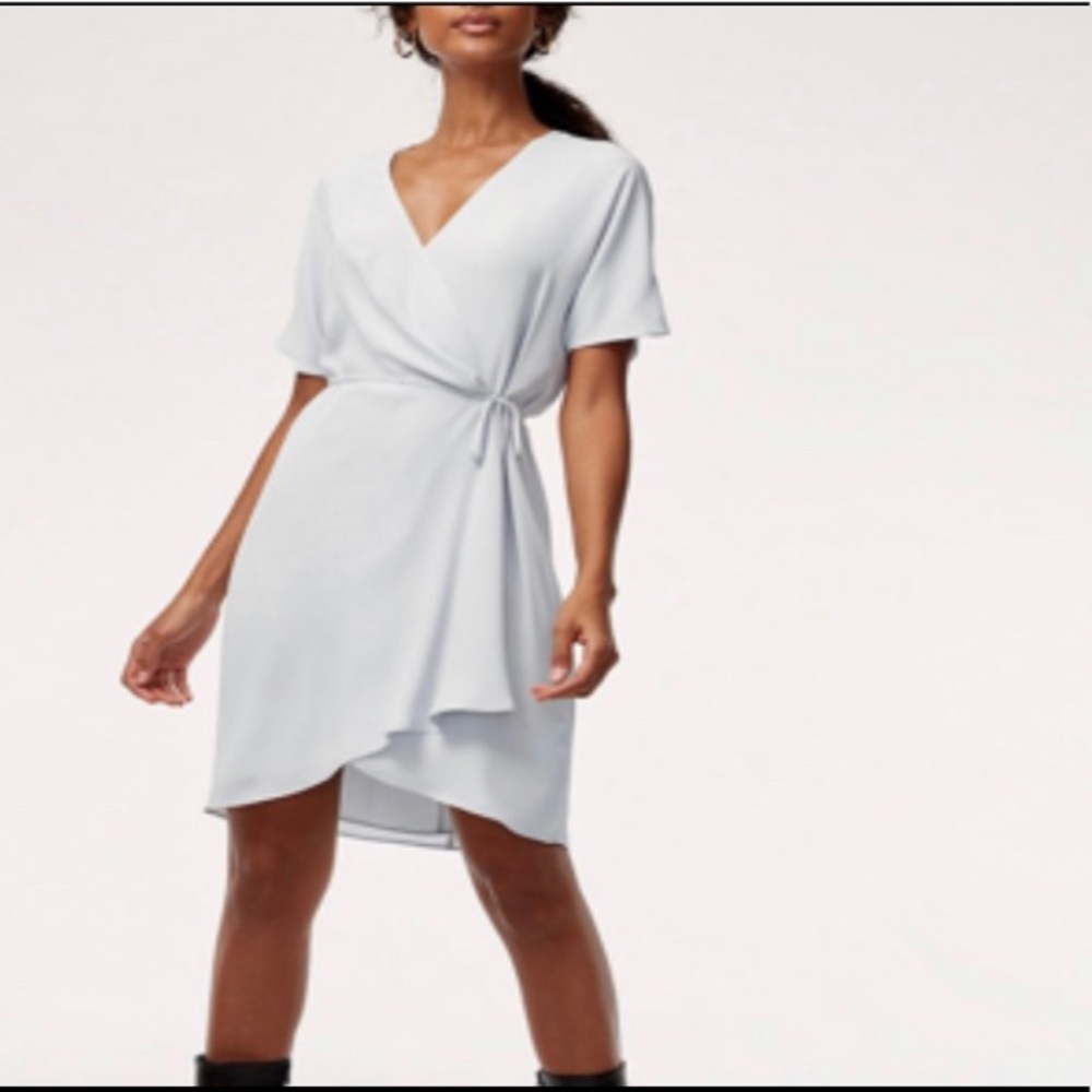 Silk-like baby blue Aritzia Wrap dress